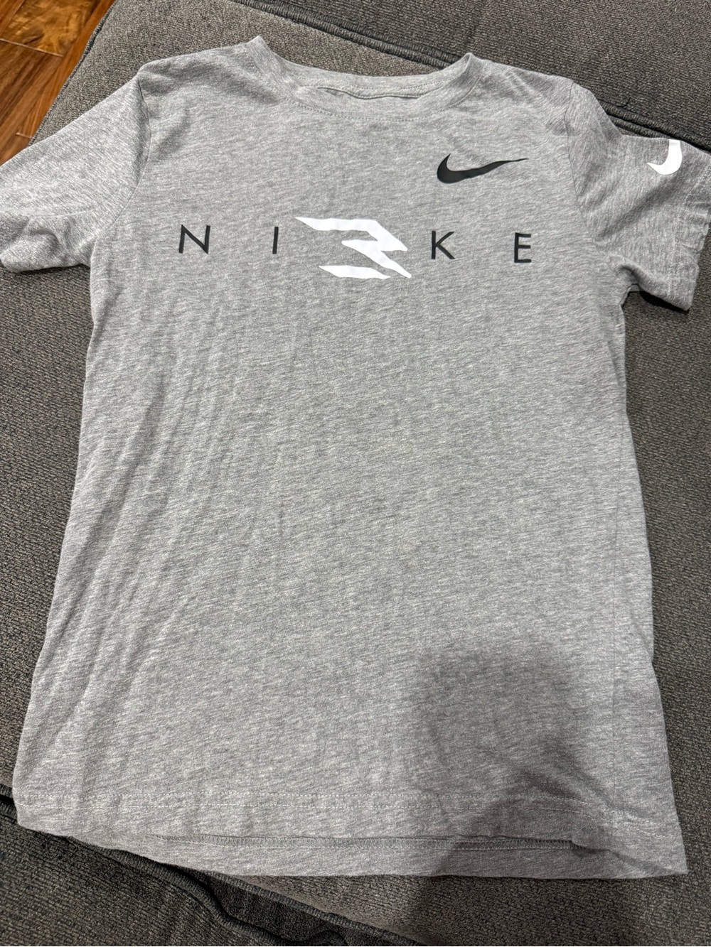 Nike Gray Short Sleeve Logo Tee with Black Swoosh